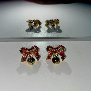 Red bow bell earrings